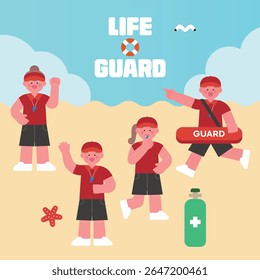 Summer Vacation Water Play Safety Lifeguard Rescue Agent Illustration