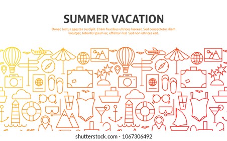 Summer Vacation Web Concept. Vector Illustration of Line Website Design. Banner Template.