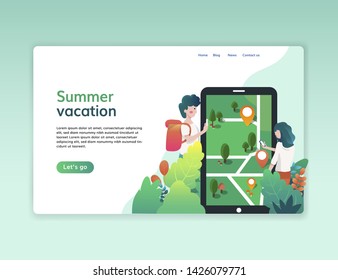 Summer vacation website template, web page and landing page design for website development. template for landing page, banner, poster, ad or print media.