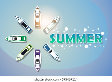 Summer Vacation Yacht Set Tropical Holiday Banner Flat Vector Illustration