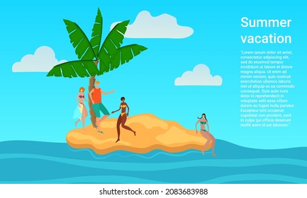 Summer vacation.People relax on the beaches on the islands of the blue sea. Cry in business style.Flat vector illustration.