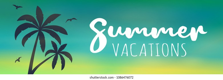 Summer vacations - banner with tropical palms. Vector.