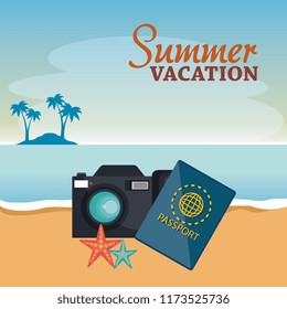 summer vacations beach with icons