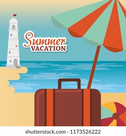 summer vacations beach with icons