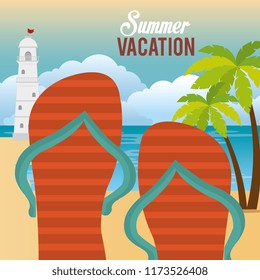 summer vacations beach with icons