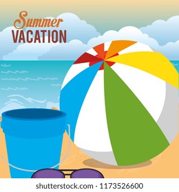 summer vacations beach with icons