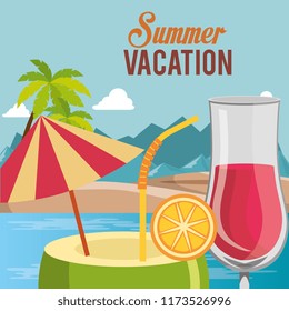 summer vacations beach with icons