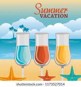 summer vacations beach with icons