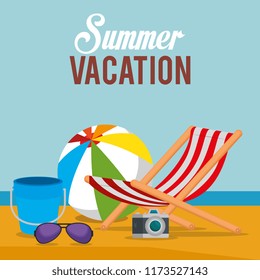 summer vacations beach with icons