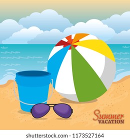 summer vacations beach with icons