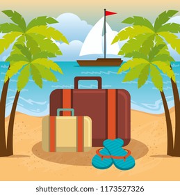 summer vacations beach with icons