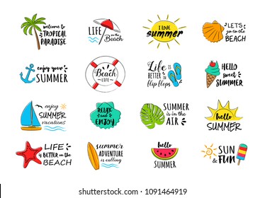 Summer vacations - collection of funny typography. Vector.