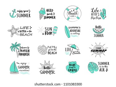 Summer vacations - collection of funny typography. Vector.