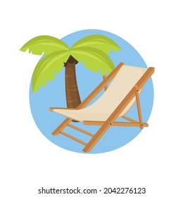 Summer Vacations Emoji Icon Illustration. Beach Chair and Tree Palm Vector Symbol Emoticon Design Doodle Vector.