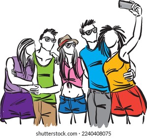 summer vacations group of people friens friendship concept taking picture together vector illustration