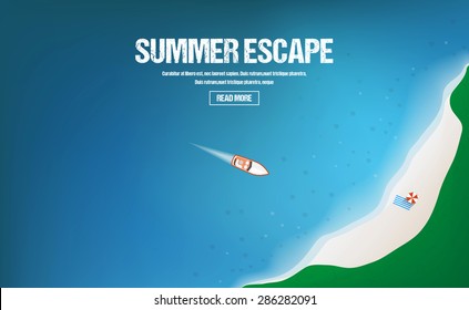 Summer vacations, holidays and tourism concept. Top view perspective with yachts. Vector