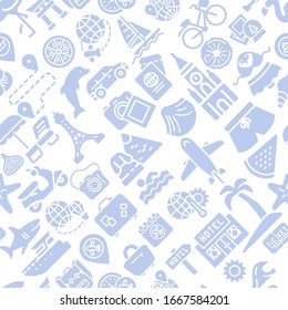 Summer vacations icons pattern. Tourism and travel seamless background. Seamless pattern vector illustration