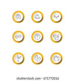 Summer and vacations icons set with suitcase sunglasses and beach flat isolated vector illustration