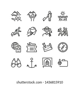 Summer vacations line icon set. Tourist, flight, adventure. Traveling concept. Can be used for topics like journey, voyage, recreation