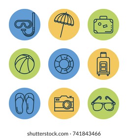 summer vacations set icons