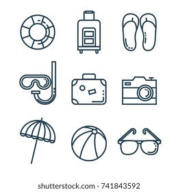 summer vacations set icons