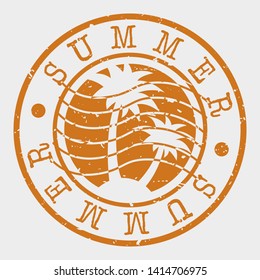 Summer Vacations Stamp. Tree Palm Silhouette Seal. Round Design. Vector Icon. Design Retro Insignia.