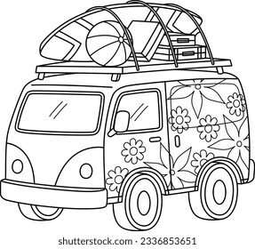 Summer Van Isolated Coloring Page for Kids