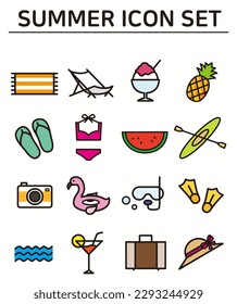 Summer various icon illustration set