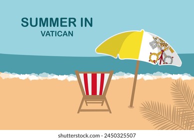 Summer in Vatican, beach chair and umbrella, vacation or holiday in Vatican, vacation concept vector design, summer holiday, sea sand sun, travel and tourism idea