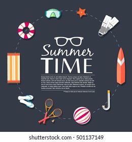 summer vecetion time background circle. Vector illustration concept