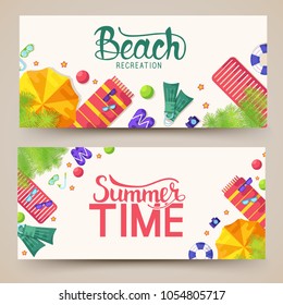 summer vecetion time horizontal banners vector illustration concept.