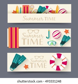summer vecetion time horizontal banners vector illustration concept