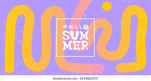 Summer vector abstract wallpaper with wavy lines and typograpy. Modern art design template for summer holiday promotions, web banner, ads, sale, header, social media