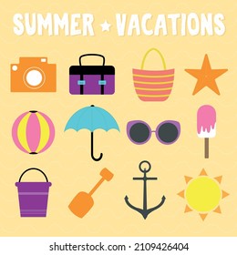 Summer vector art illustration. Beach items to enjoy vacations with beachy background