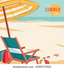 Summer vector background with beach chair and umbrella