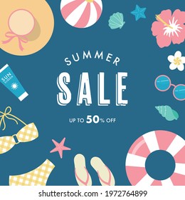 summer vector background with beach icons for banners, cards, flyers, social media wallpapers, etc.