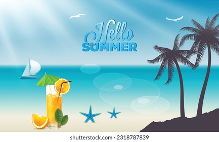 summer vector background with beach illustrations for banners, cards, flyers, social media wallpapers, etc.