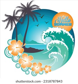 summer vector background with beach illustrations for banners, cards, flyers, social media wallpapers, etc.