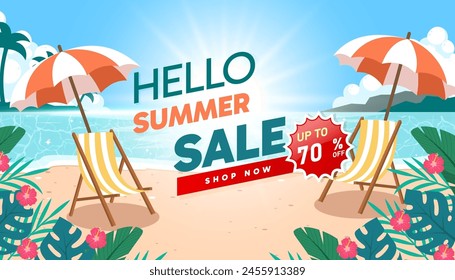 summer vector background with beach illustrations for banners, cards, flyers, social media wallpapers, etc.