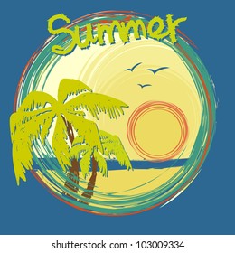 Summer vector background, beach with palm trees