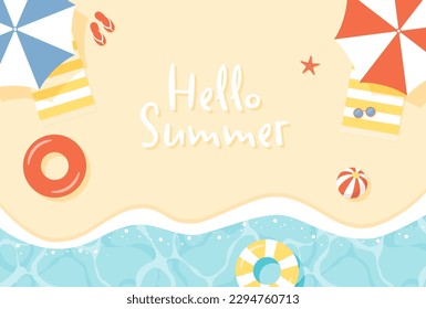 summer vector background with beach and sea for banners, cards, flyers, social media wallpapers, etc.