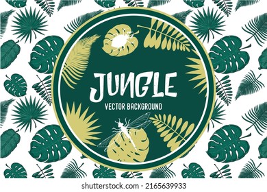 Summer vector background. Botanical illustration. Jungle plants pattern. Tropical different type exotic leaves set.