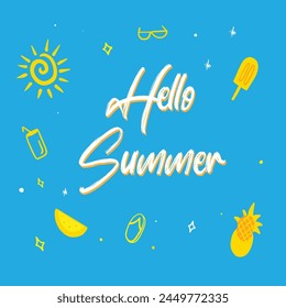 Summer vector background design. Hello summer greeting text in white Lettering hello summer 