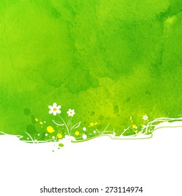 Summer vector background with flowers and watercolor texture.