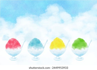 summer vector background with Japanese shaved ice dessert in watercolor for banners, cards, flyers, social media wallpapers, etc.