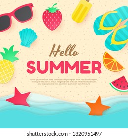 Summer vector background. Paper cut. Can used for banners,Wallpaper,flyers, invitation, posters, brochure. Vector illustration