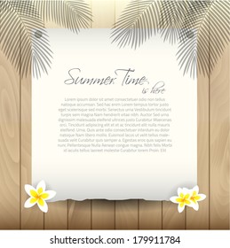 Summer Vector Background with Paper under Palm tree Leaves