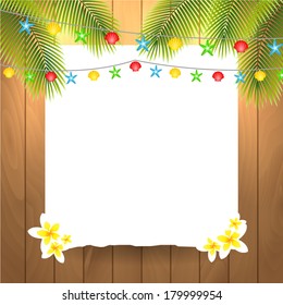 Summer Vector Background and Paper under Palm tree Leaves   place for your text