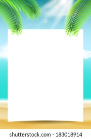 Summer Vector Background with Paper under Palm tree Leaves and place for your text