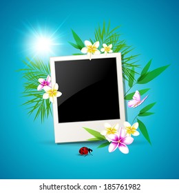 Summer vector background with photo and flowers